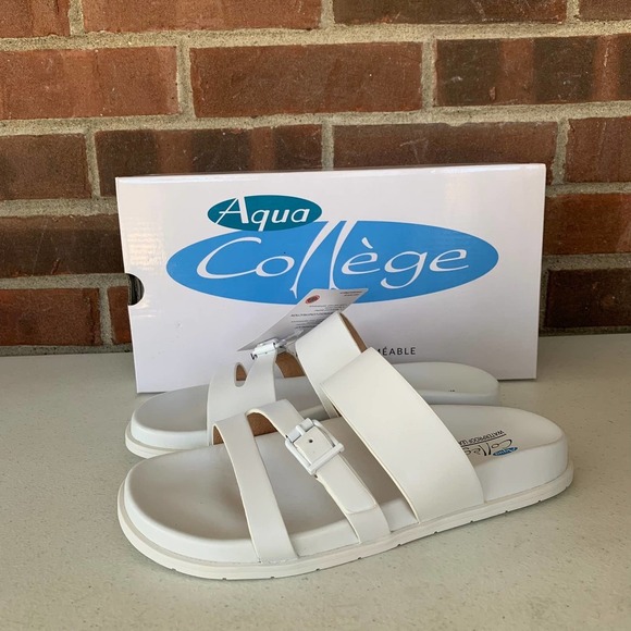 Aqua College Sloan White Leather Open Toe Strap Slide Sandal Women's US size 7M - Picture 4 of 11